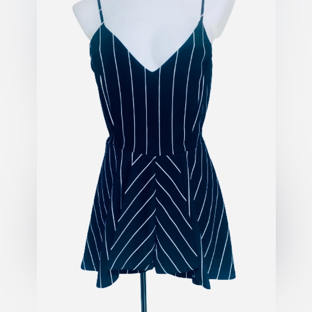 Purple Snow Black w/White Pinstripes V Neck High Low Layered Romper XL